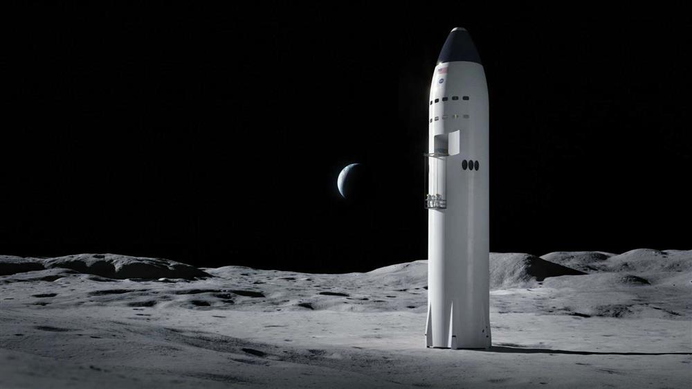 Starship na Měsíci spouští výtah s posádkou… (Zdroj: Space X)